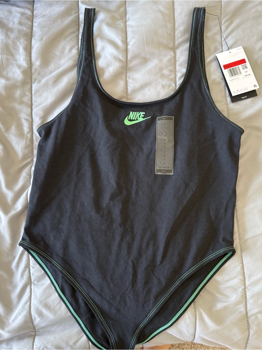 Nike Black Tee with Neon Green Embroidered Swoosh